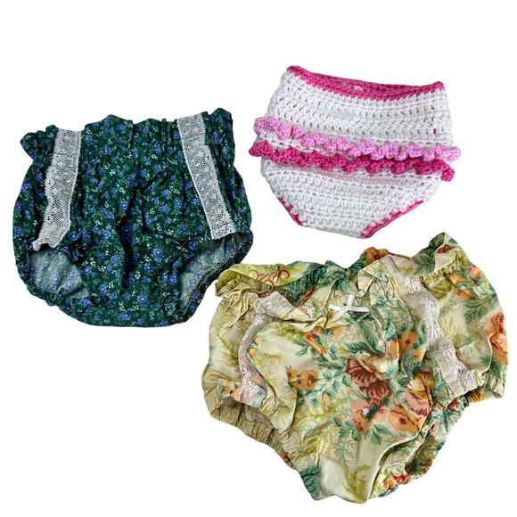 Handmade Baby Diaper Covers Set (3) Floral & Teal Crochet 0-6 Months Photo Prop - Picture 1 of 9